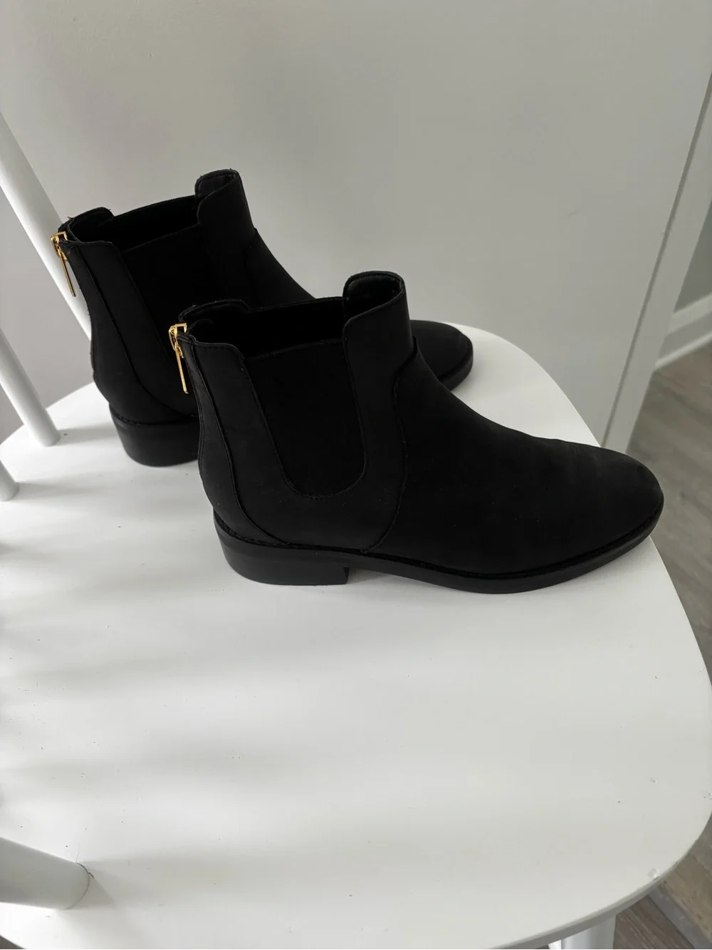 Cole Haan Black Chelsea Ankle Boots with Gold Back Zip